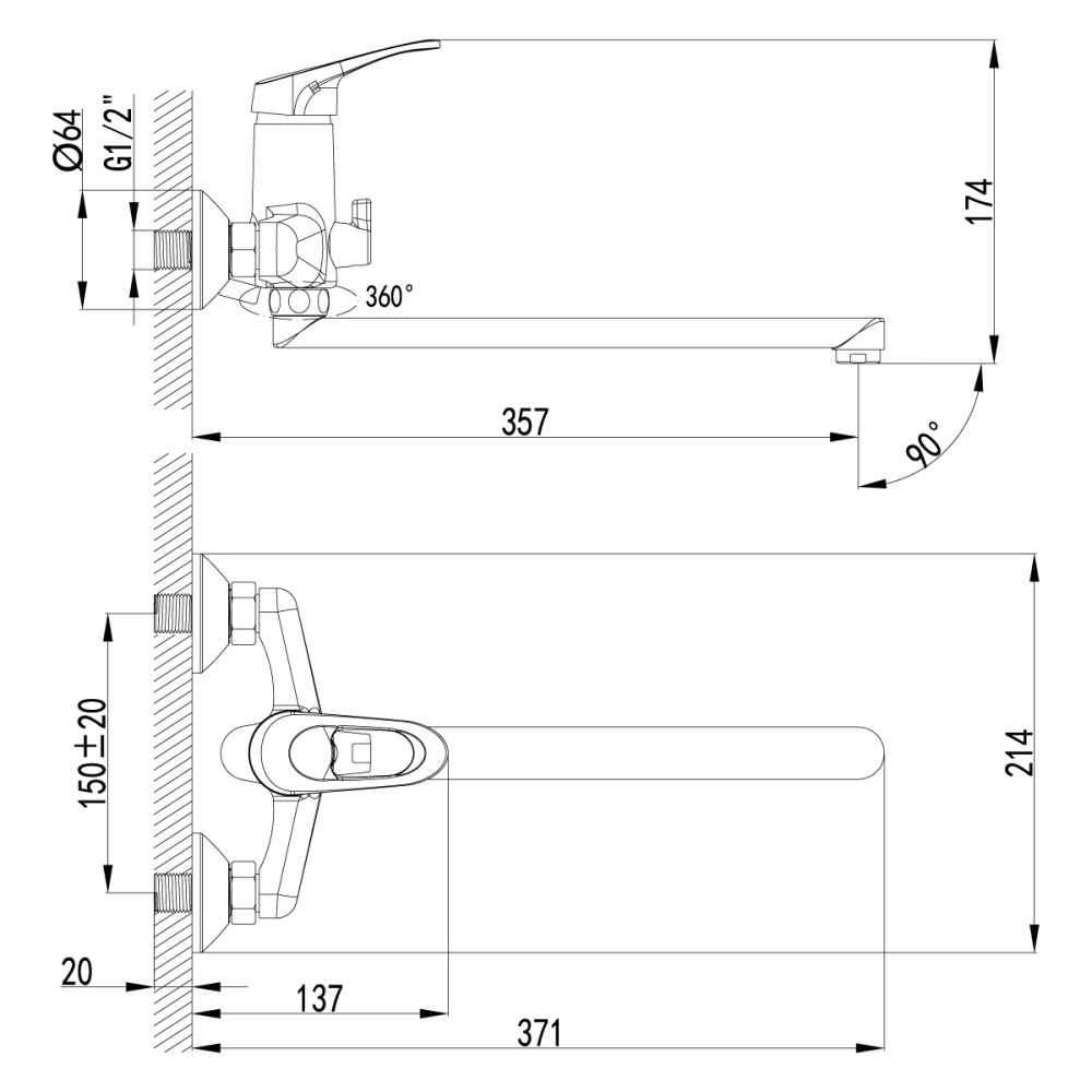 Смеситель для ванны Lemark Omega (LM3151C)