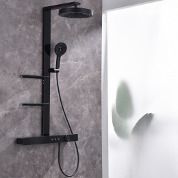 Душевая стойка Black&White Gravity GH-9005-MB с термостатом, черная матовая