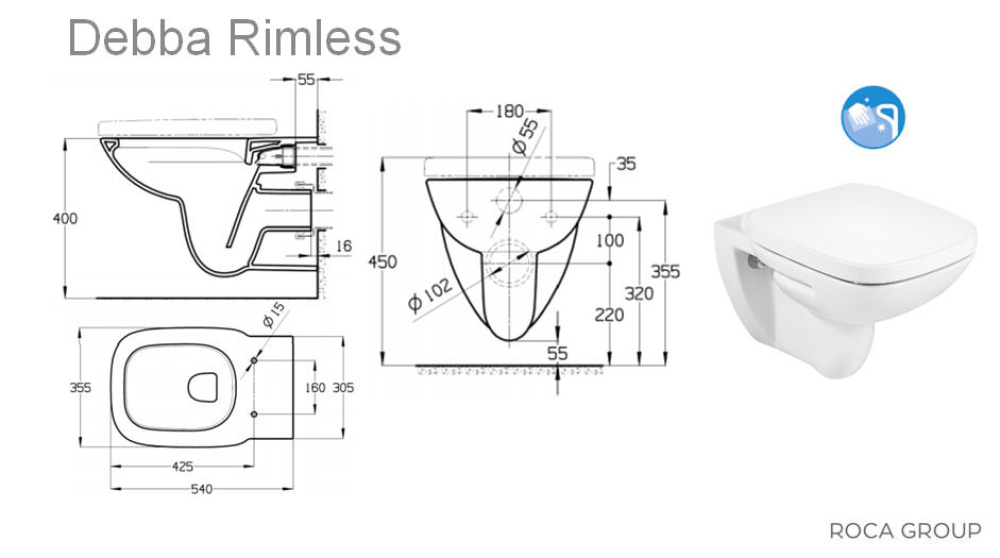 Чаша подвесного унитаза Roca Debba (34699L000) белый