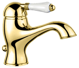 Фото Смеситель Nicolazzi P.M. Blanc 3402GB76 для раковины, гальваническое золото, ручка белая керамика