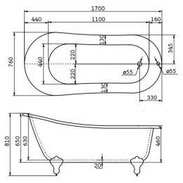 Акриловая ванна 170x76 BelBagno (BB06-1700), овальная