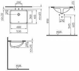 Раковина встраиваемая снизу 53 см Vitra S50 (5339B003-0012) белый