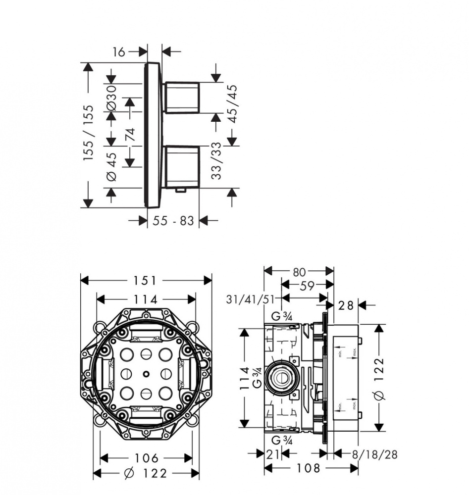 Смеситель для ванны Hansgrohe Ecostat E (15708000/01800180)