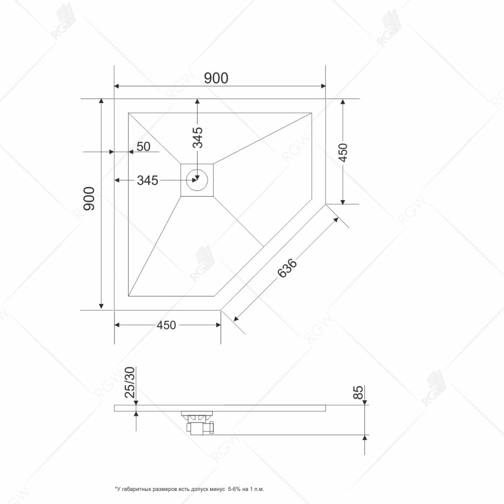 Душевой поддон RGW Stone Tray 16155099-02 трапеция