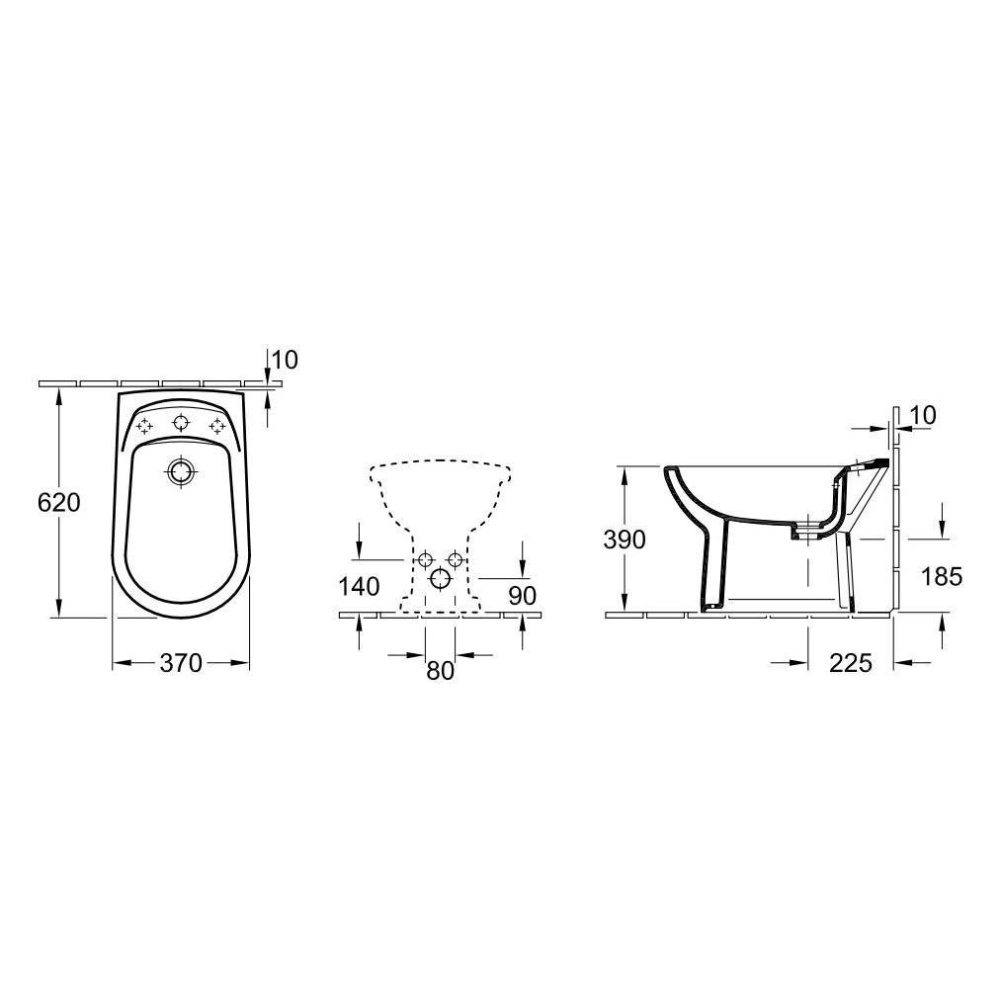 Биде напольное 74190001 VILLEROY&BOCH OMNIA Classic, 370х610 мм