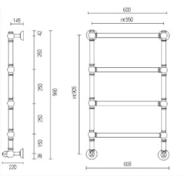 Полотенцесушитель водяной Margaroli Armonia 9-442-4 94425504, высота 90.5 см, ширина 66.5 см