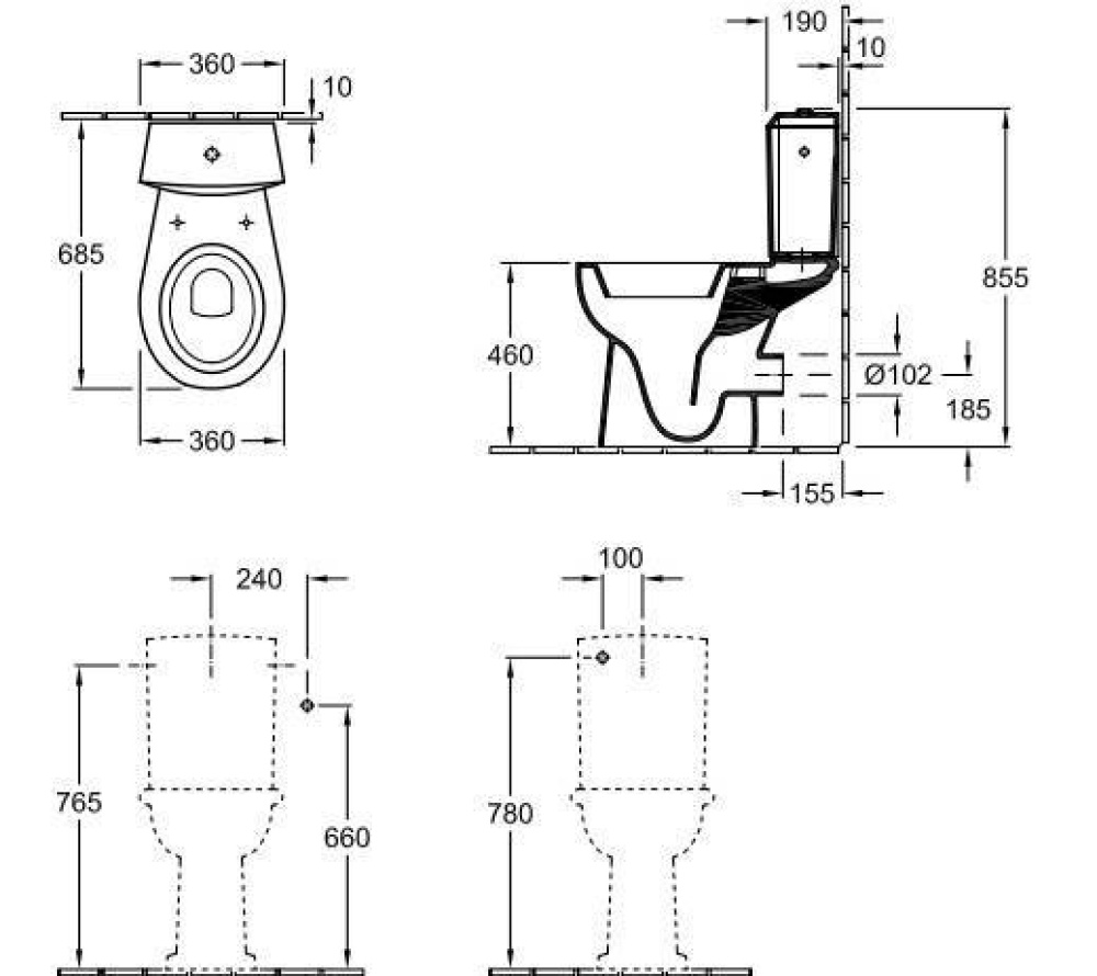 Унитаз-компакт VITA 76831001 VILLEROY&BOCH O'NOVO, 360x675 мм