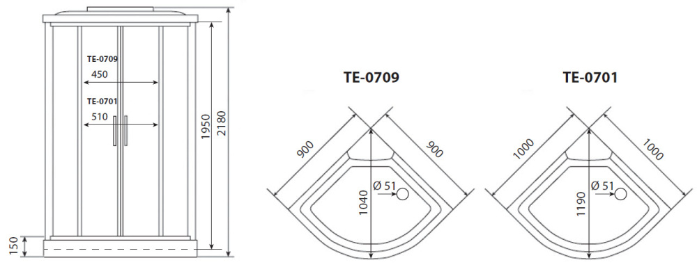 Фото Душевая кабина 90x90x218 Timo (TE-0709 P) Без гидромассажа, акрил, Поддон низкий