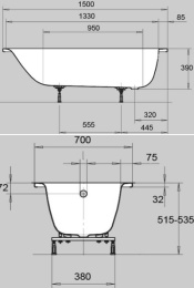 Фото Стальная ванна Kaldewei Eurowa 150х70 х 39 см 119612030001