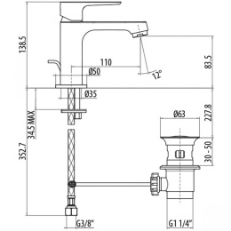 Смеситель для раковины 3041/30C0cr H2omix3000 GATTONI