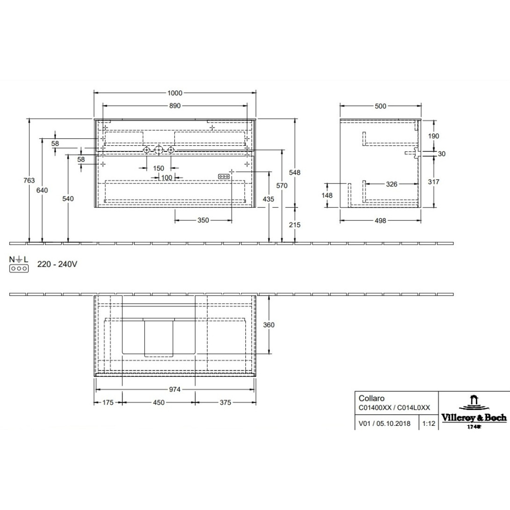 Villeroy Boch Collaro C014L0PD Тумба под раковину 1000х500 мм (Black Matt Lacquer)