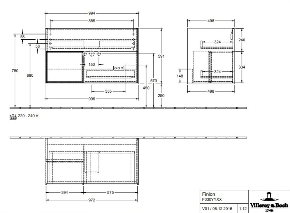 Villeroy Boch Finion F030HBGK Тумба под раковину 996х498 мм (peony matt/anthracite matt)