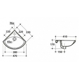 Kerasan Cento 354101 Раковина угловая на 45 см