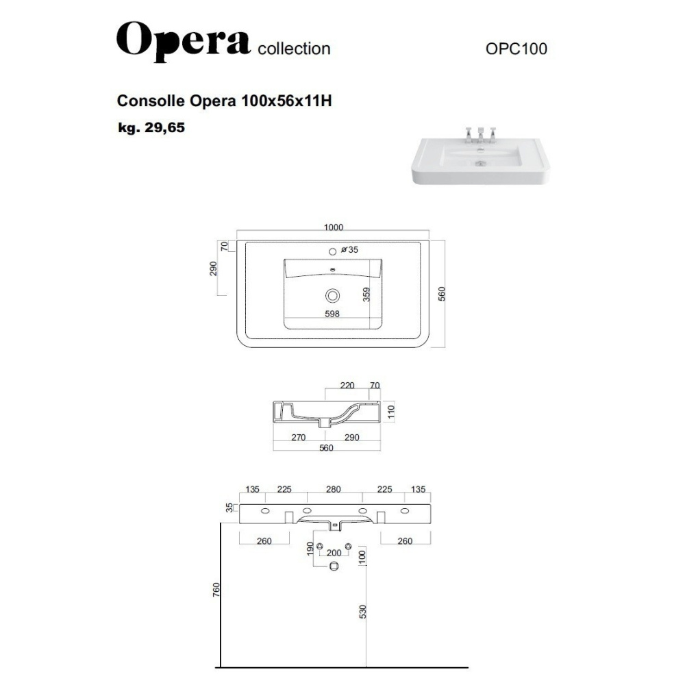 Cielo OPERA OPC100 Раковина на 100 см (цвет: черный)