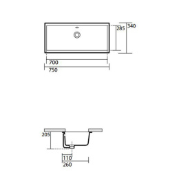 Раковина KERASAN SLIM 22501 встраиваемая под столешницу 75x34 см в комплекте с крепежом, цвет белый