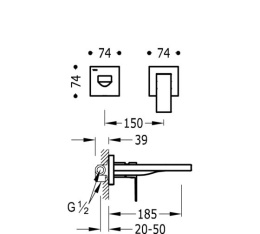 Фото Смеситель для раковины однорычажный настенный Tres Cuadro 00620012BM
