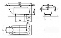 Стальная ванна 150х70 см Kaldewei Cayono 747 с покрытием Anti-Slip