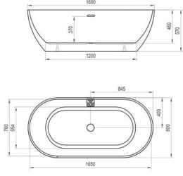 Акриловая ванна 169x80 Ravak Freedom (XC00100020), овальная