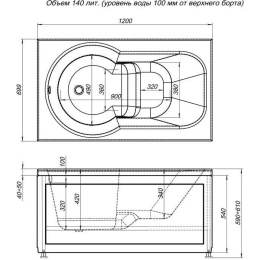 Акриловая ванна 120x70 Aquanet (00203990), прямоугольная