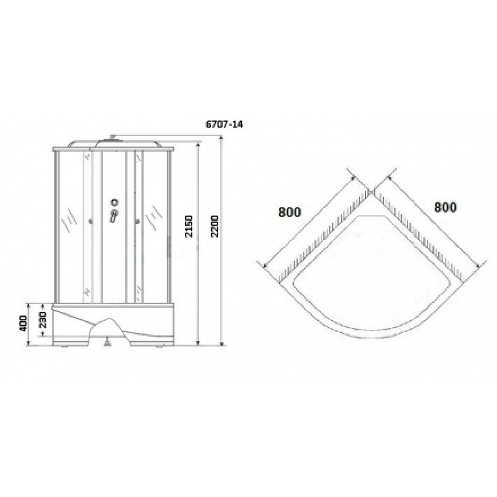Душевая кабина 80x80x215 Niagara (NG-6707-14) Без гидромассажа, ABS-пластик, Поддон высокий