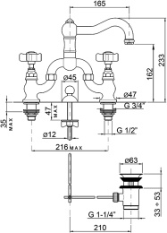 Фото Смеситель Nicolazzi Dames Anglaises 1419DB78 для раковины, темная бронза, ручки P. Mont Blanc