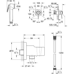 Grohe BauClassic 124901 Душ гигиенический 1 вид струи, комплект