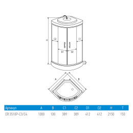 Душевая кабина 100x100x215 Erlit (ER3510P-C3) , Поддон низкий
