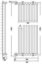 Полотенцесушитель водяной Margaroli Cielo 480-8XL 1475 480XL08CR, высота 154 см, ширина 43.9 см, хро
