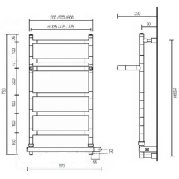 Полотенцесушитель электрический Margaroli Sereno 587/6 BOX 5874706CRNB, высота 73.3 см, ширина 57 см