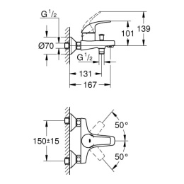 Смеситель для ванны Grohe Start Curve настенный монтаж, хром 23768000