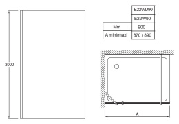 Душевой уголок Jacob Delafon Contra Walk In E22W90-BLV 90 см, с горизонтальной штангой и крючком, не