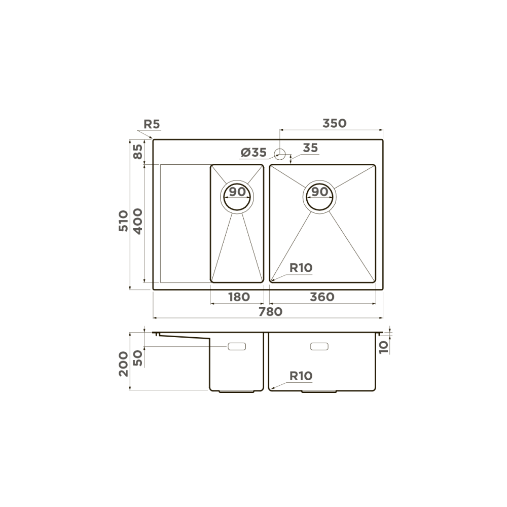 Кухонная мойка Omoikiri Akisame 78-2-IN-R (4973063) нержавеющая сталь