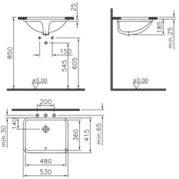 Раковина встраиваемая снизу 53 см Vitra S50 (5339B003-0012) белый