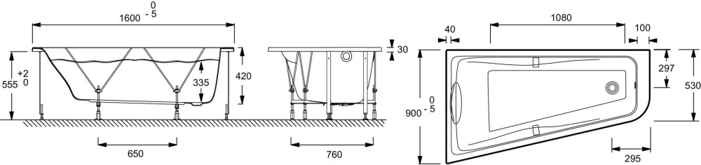 Фото Акриловая ванна 160x90 Jacob Delafon (E60651-00), асимметричная