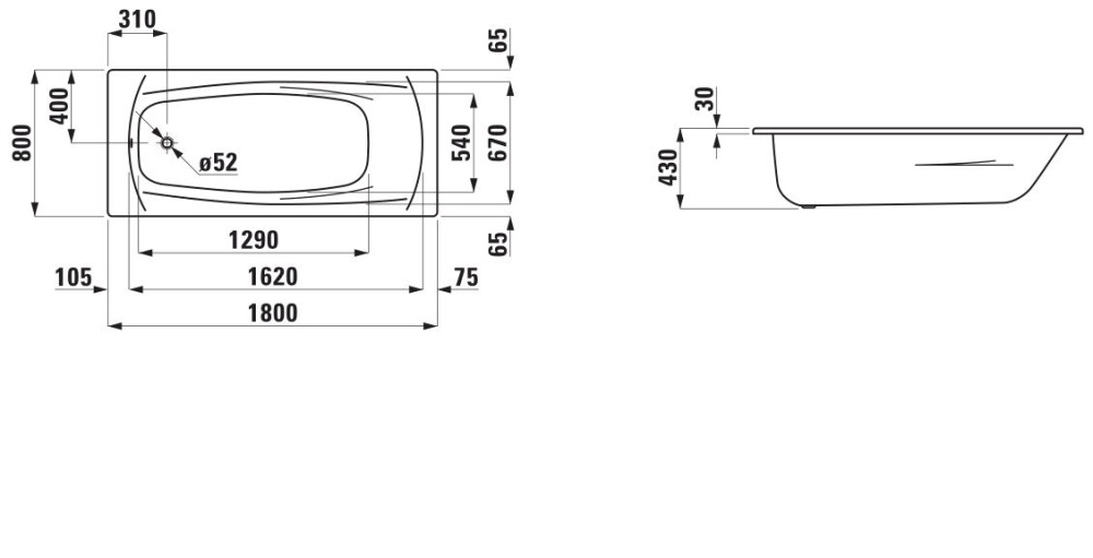 Стальная ванна Laufen Palladium 180х80 2.2510.3.000.040.1 с отверстиями для ручек