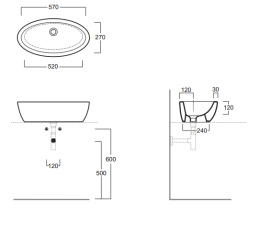 Раковина Simas Lft Spazio LFT 64 bi накладная без отверстия под смеситель, 63*33*17,5 см