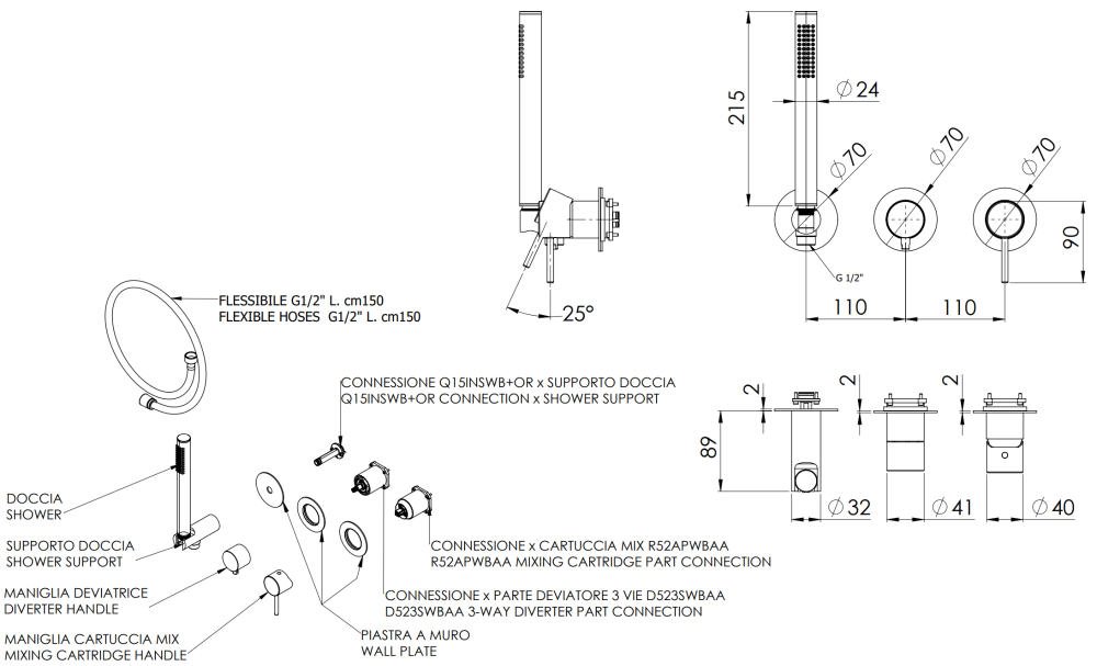 Фото Смеситель для душа Remer X Style X97D3PWBXV, сталь