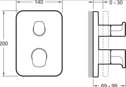 Фото Смеситель Jacob Delafon Modulo Hybrid E98730-CP для душа термостатический, на 2 выхода