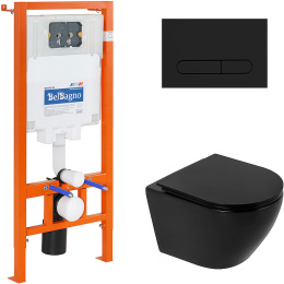 Комплект 4 в 1 Унитаз подвесной BelBagno + Система инсталляции BB062CHR-MB/BB062SC-MB/BB002-80/BB007