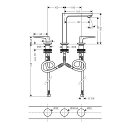 Смеситель для раковины на 3 отверстия 74515000 Hansgrohe Metropol (хром)