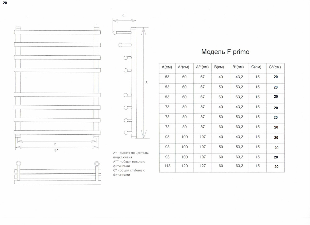 Полотенцесушитель Двин F primo electro 80/50 1"-3/4"-1/2" Электрический ТЭН справа К эл, Полированны
