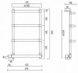 Фото Полотенцесушитель электрический Margaroli Luna 532-4 Box 5323704OBNB, высота 66 см, ширина 47 см, ст