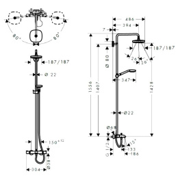 Душевая система с термостатом 27352400 Hansgrohe Croma Select E Showerpipe 180 (белый, хром)