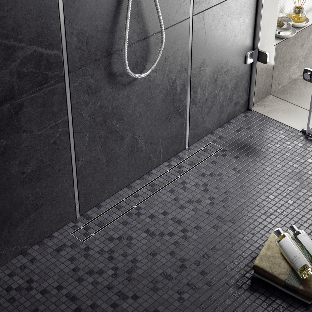 Фото Душевой лоток TIMO Drain System 800 DS230208/01 с двусторонней панелью "plate" под плитку, Сатин