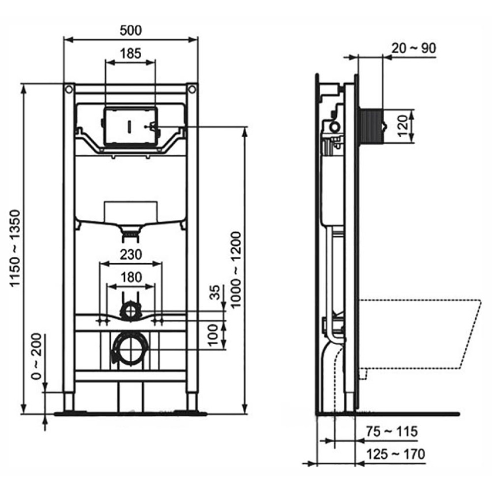 Инсталляция с унитазом Ideal Standard Tesi T387201, сиденье микролифт, клавиша хром, комплект