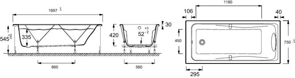 Фото Акриловая ванна 170x75 Jacob Delafon (E60491RU-00), прямоугольная