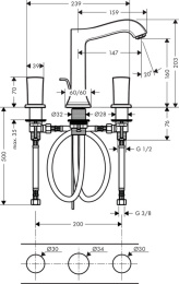 Смеситель для раковины на 3 отверстия 31305000 Hansgrohe Metropol Classic (хром)