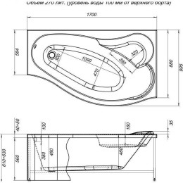 Акриловая ванна 170x90 Aquanet (00204023), асимметричная