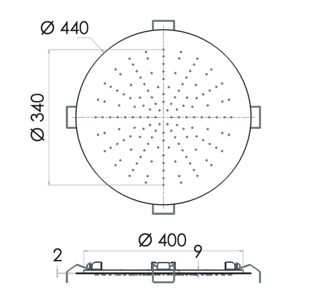 Фото Верхний душ потолочный 44 см Remer INOX SS357EFM44