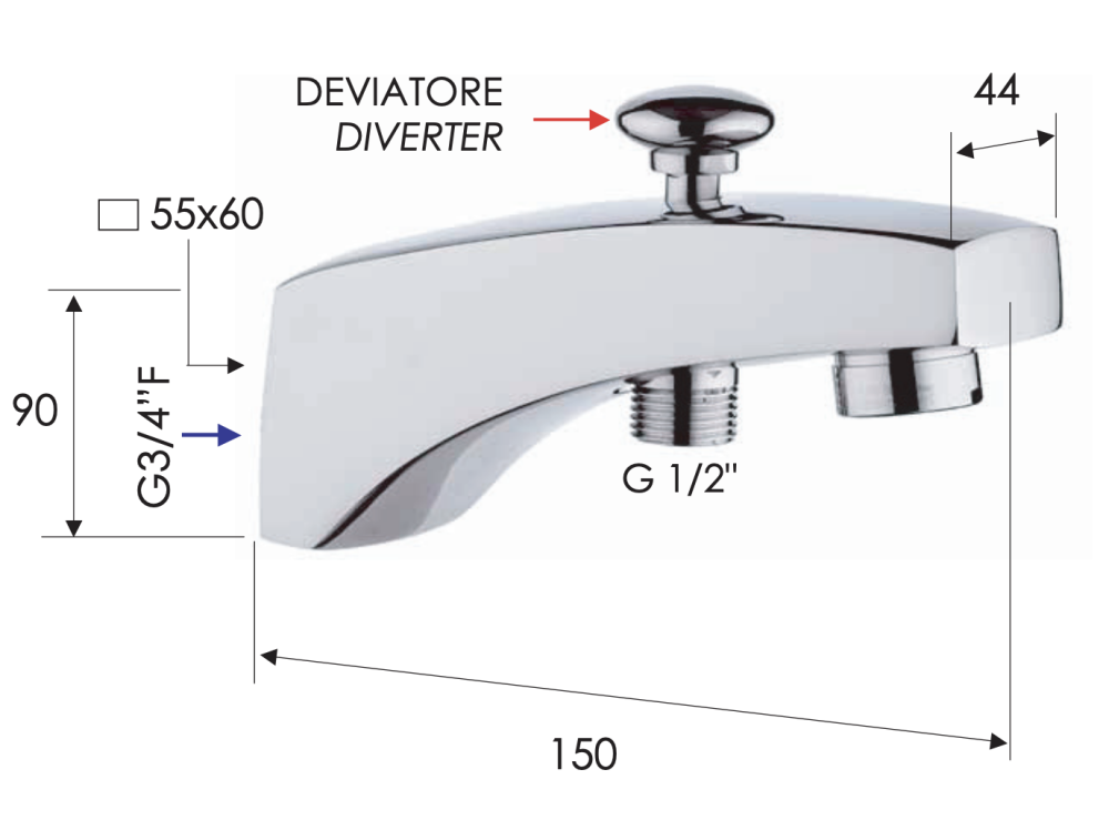 Фото Излив настенный 15 см с дивертером Remer 91D